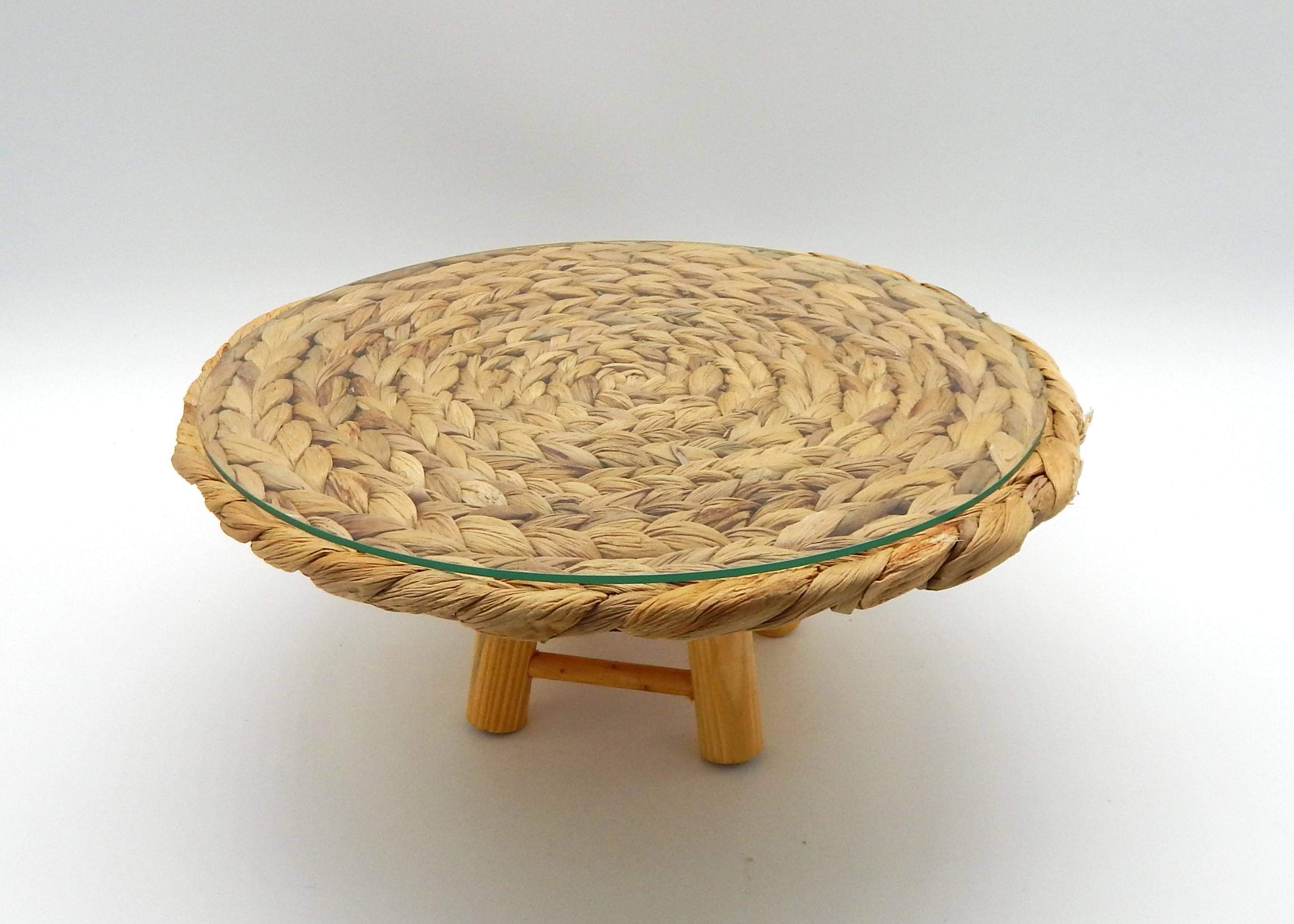 PRATO DE DOCE BANQUINHO EM PALHA COM VIDRO