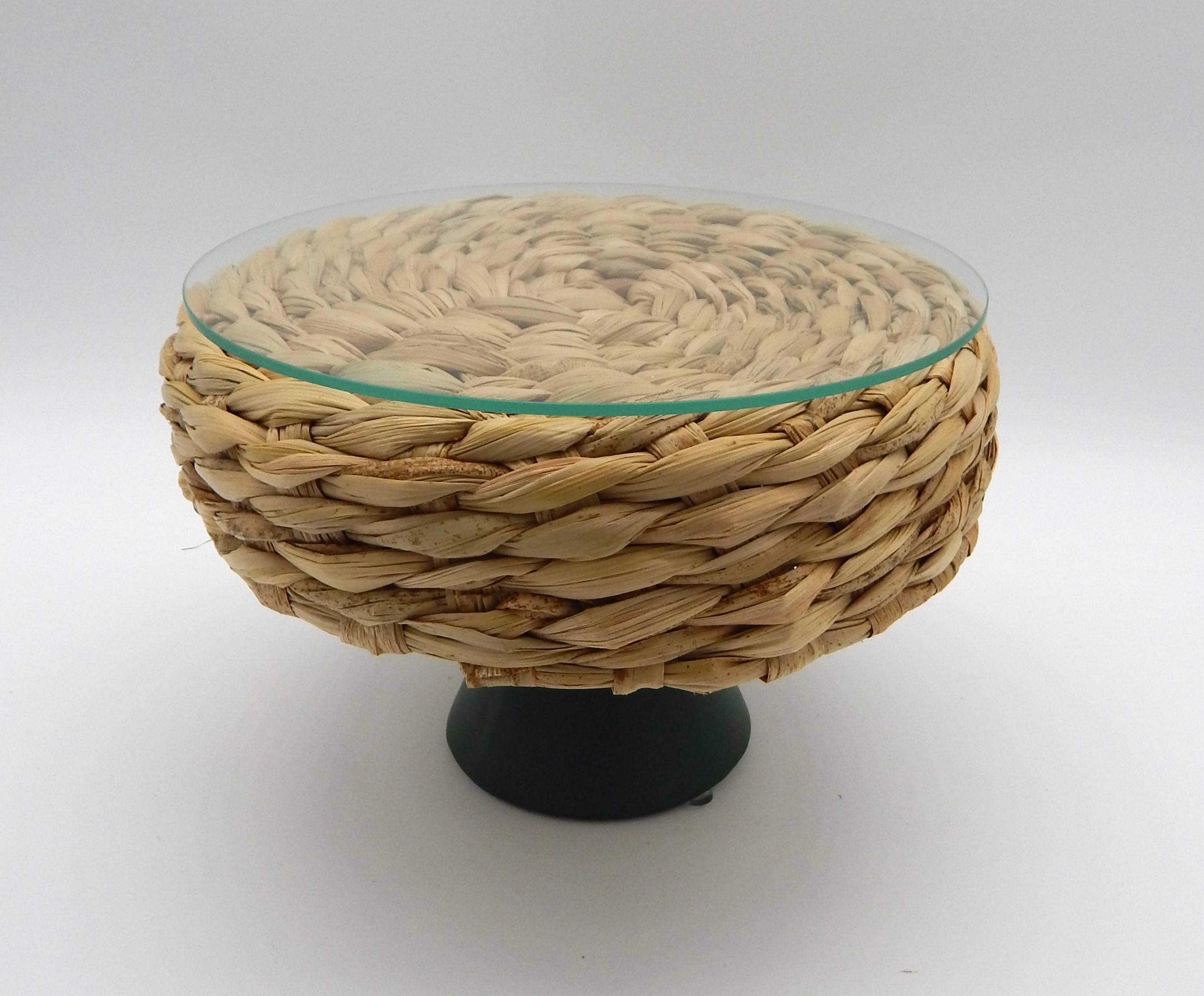 PRATO DE DOCE VERDE CERÂMICA E PALHA BAIXO