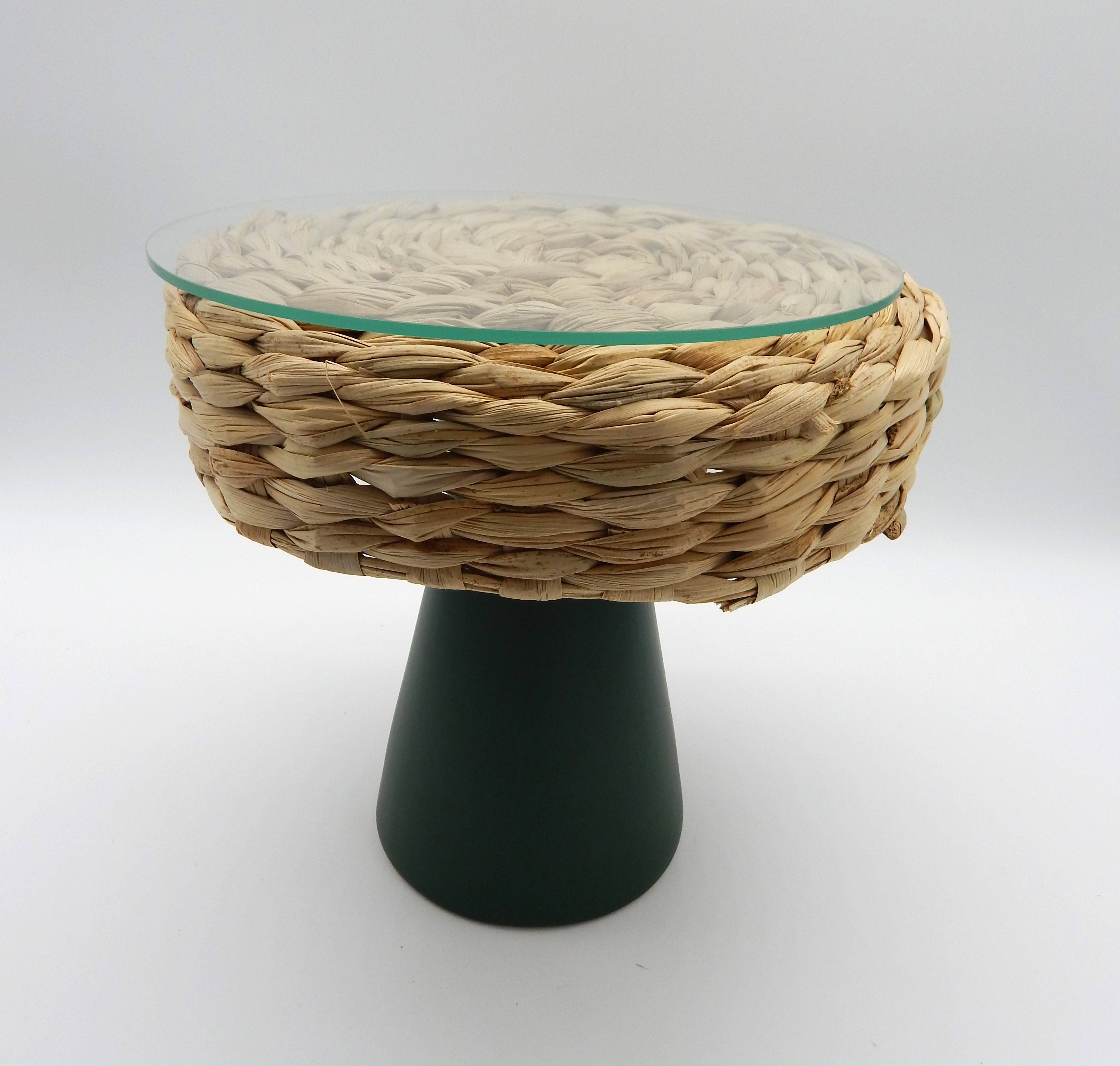 PRATO DE DOCE VERDE CERÂMICA E PALHA ALTO