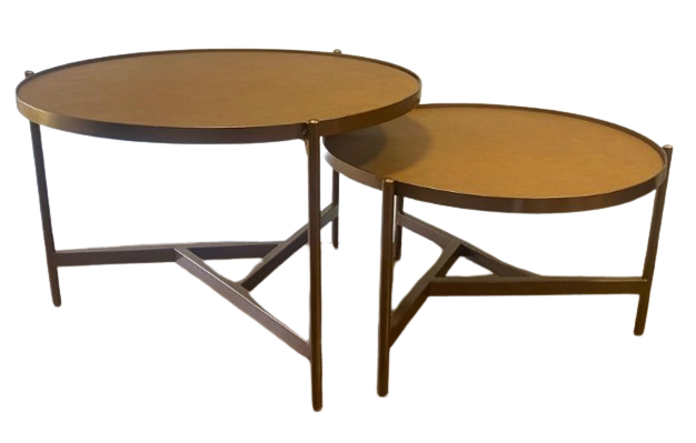 MESA DE CENTRO COURO E COBRE (2 PECAS)