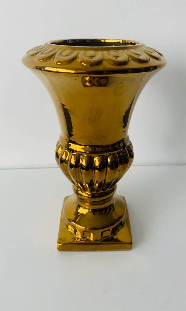 Vaso Dourado Torneado Flores Porcelana G