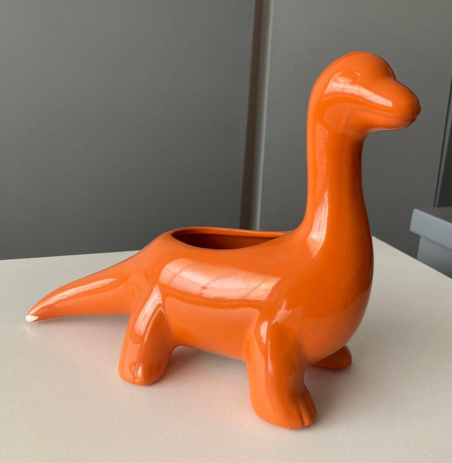 Vaso Dinossauro Laranja Porcelana
