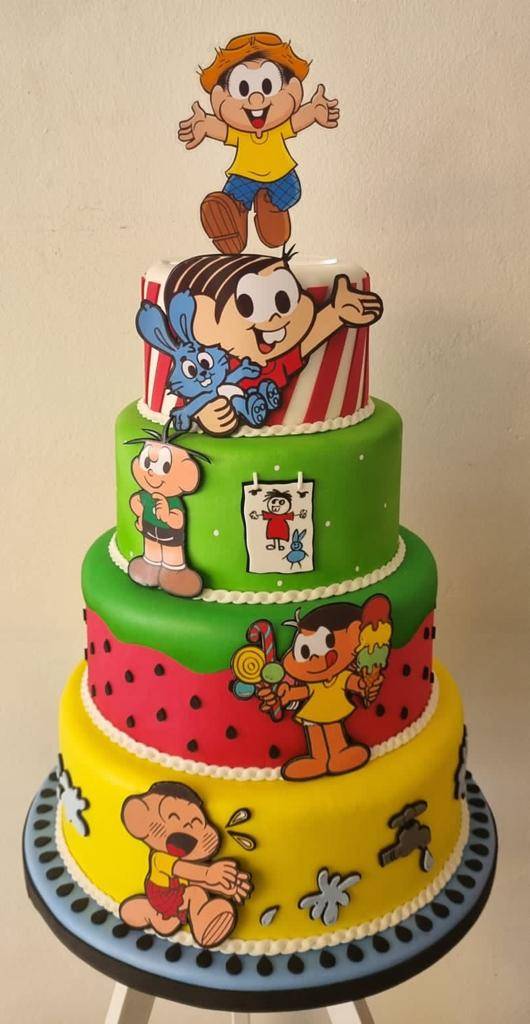 Bolo Fake Turma da Mônica com Personagens - 4 andares