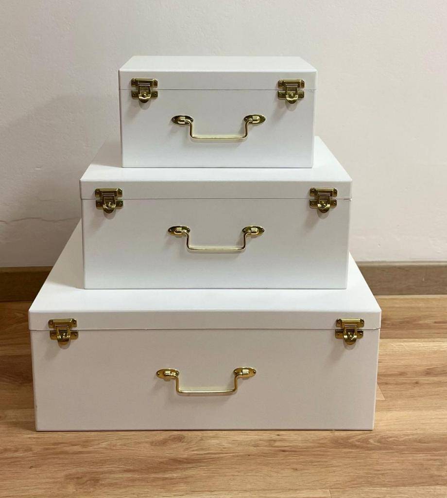 Kit Maletas Branco com Dourado