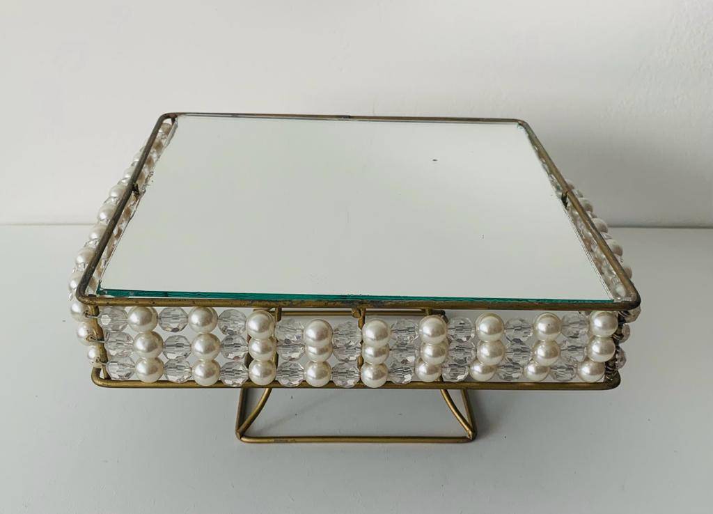 Boleira Quadrada Aramada com Espelhos e Perolas