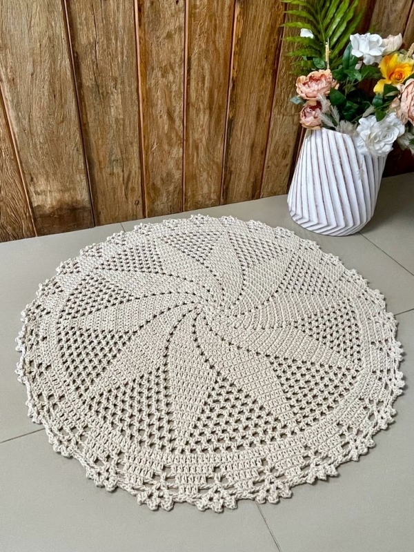 Tapete Croche Branco Redondo 