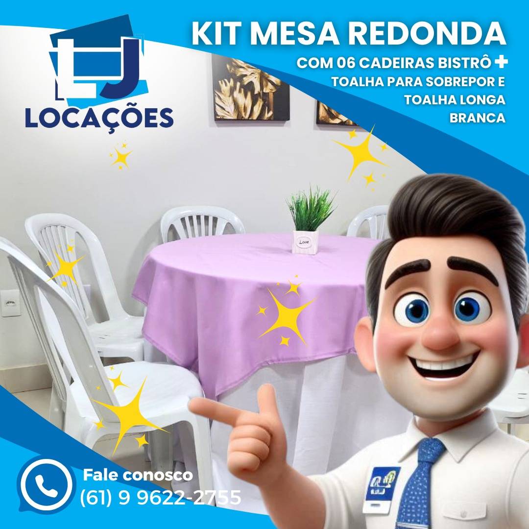 Kit Mesa Redonda 6 cadeiras Bistrô , toalha sobre por e Longa Branca