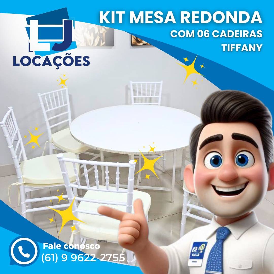 Kit Mesa Redonda 6 cadeiras Tiffany Branca