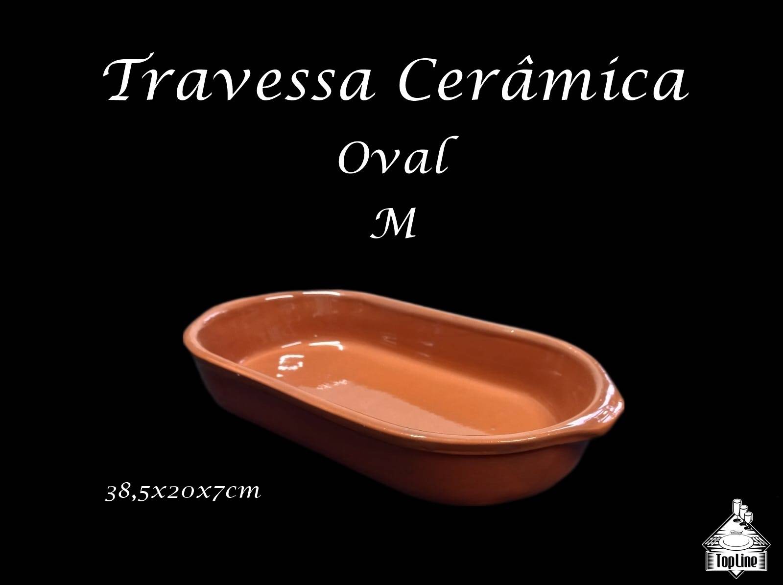 Travessa CERÂMICA Oval - M - 38,5x20x7 Marrom