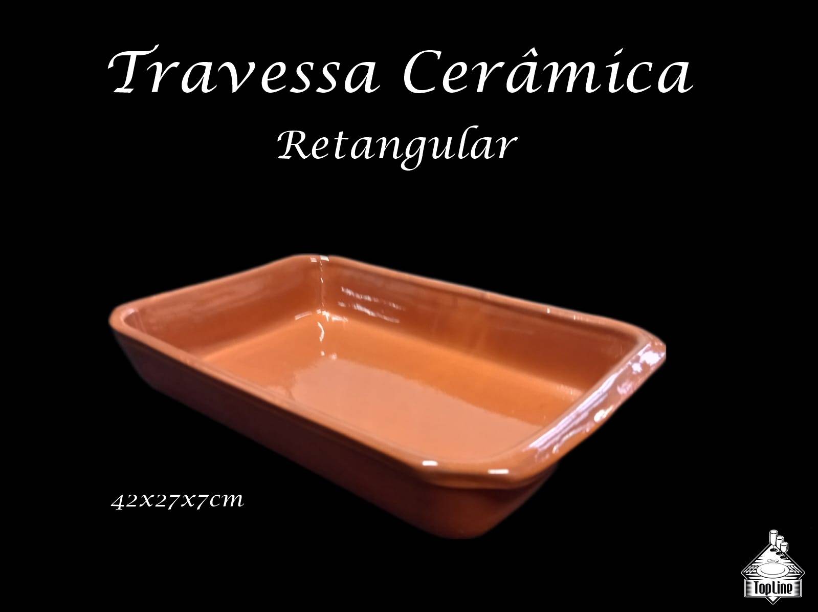 Travessa CERÂMICA Retangular - G - 42x27x7cm - Marrom