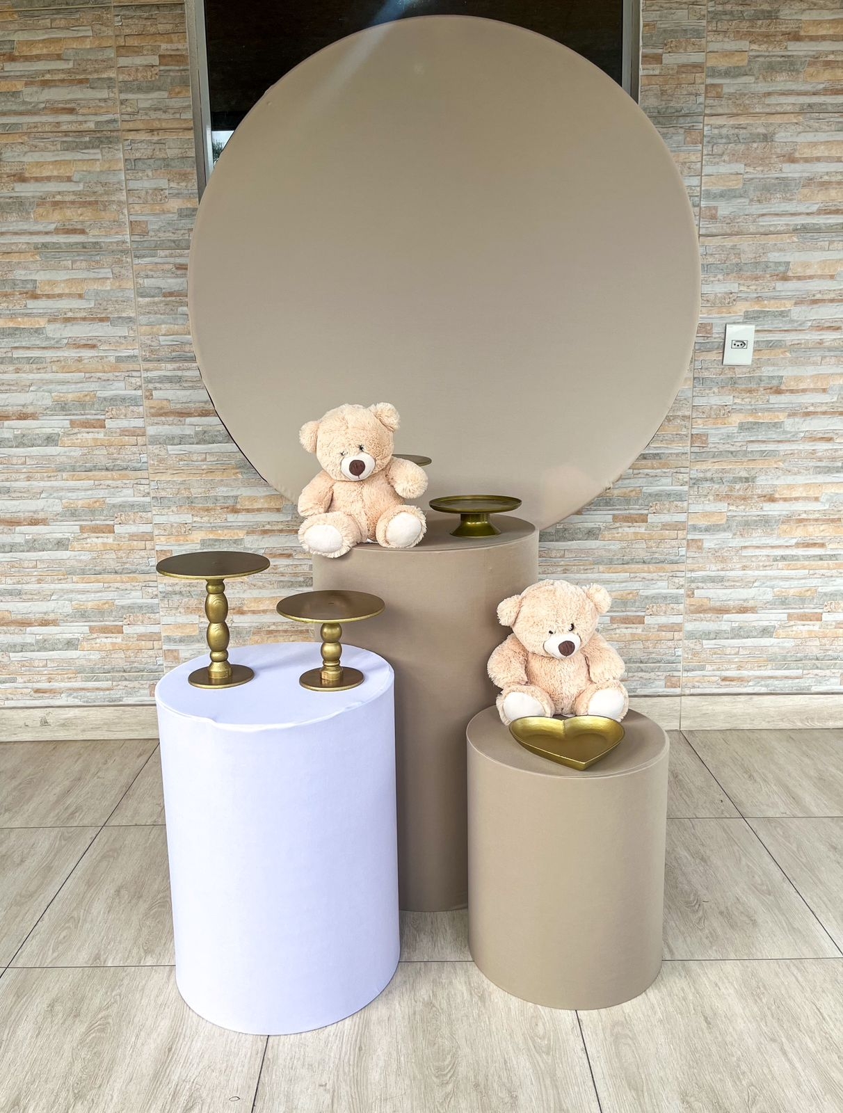 Chá de bebê bege kit prata 