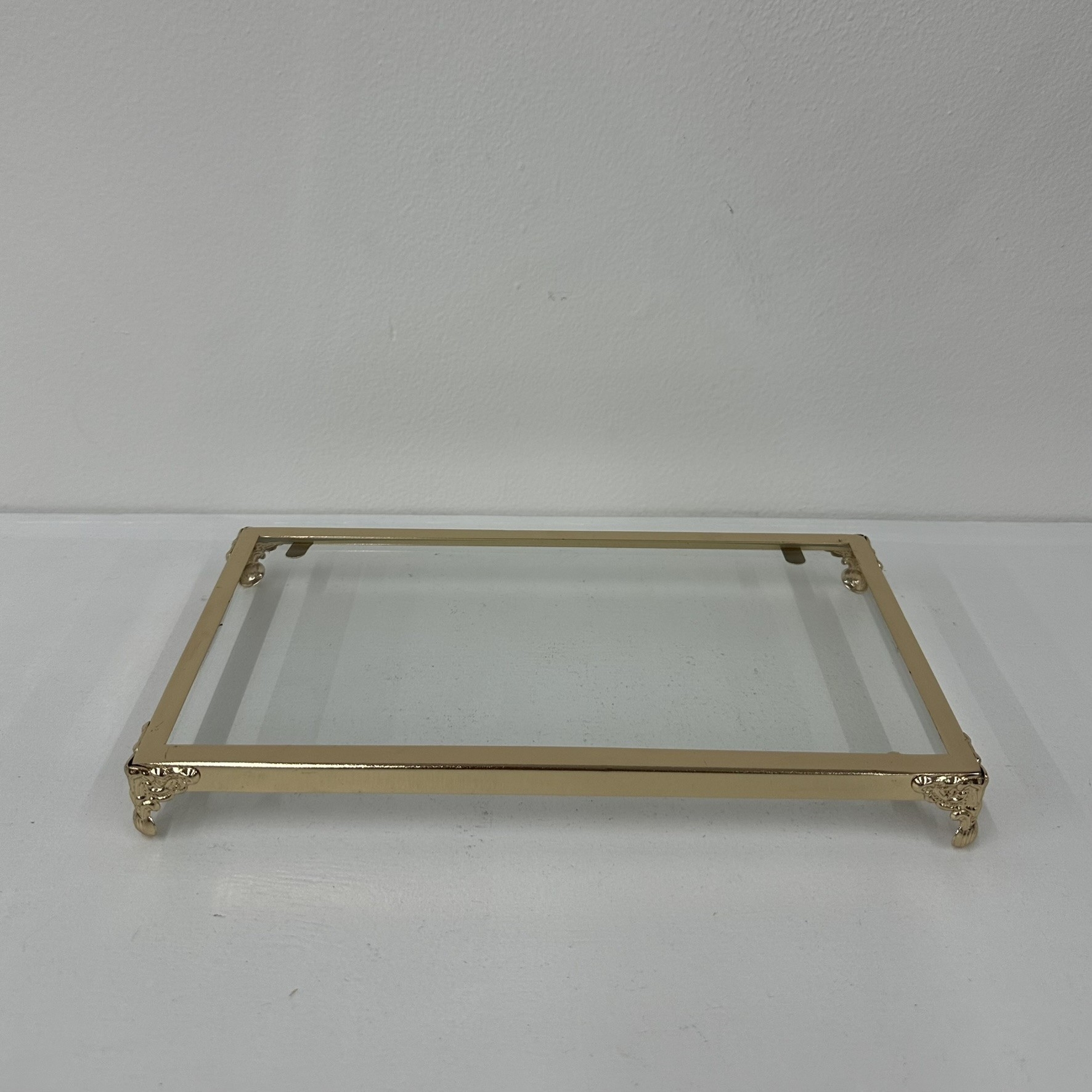 Bandeja Retangular Vidro Dourado Luxo